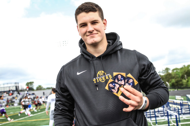 Notre Dame commit Josh Lugg had his Pot of Gold trading cards with him at The Opening Chicago.