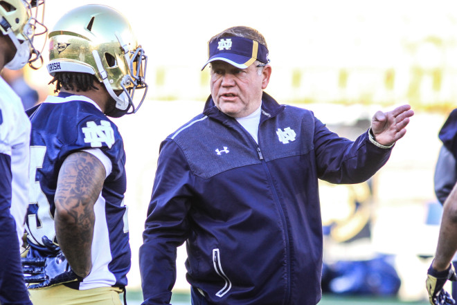 Kelly and his staff held practice Friday afternoon in Notre Dame Stadium.