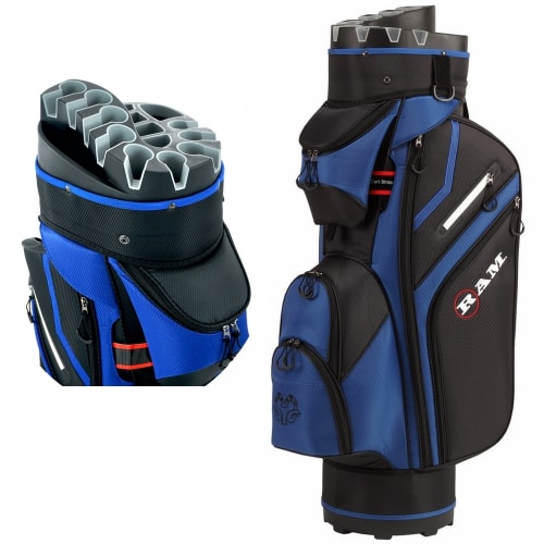 Ram Golf Premium Trolley Bag with 14 Way Molded Organiser Divider Top Black Blue