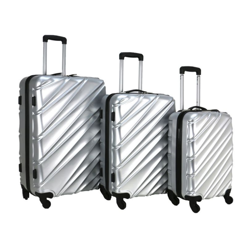 Swiss Case 4 Wheel Wave 3Pc Suitcase Set - Silver