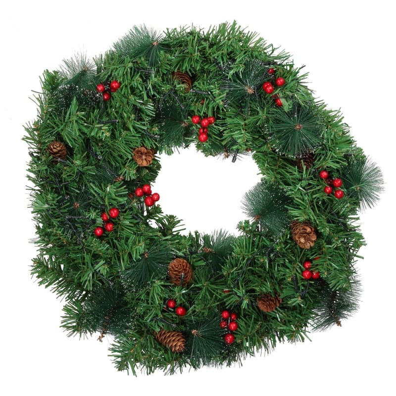 Homegear Christmas 30 Decorated Christmas Wreath With Lights Green Spruce With Berries And Pinecones Just 32 99 Christmas Wreaths At Shop247 Com