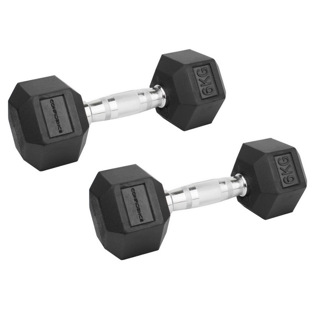 Confidence Fitness 6kg Rubber Hex Dumbbell Set GetFit.co.uk