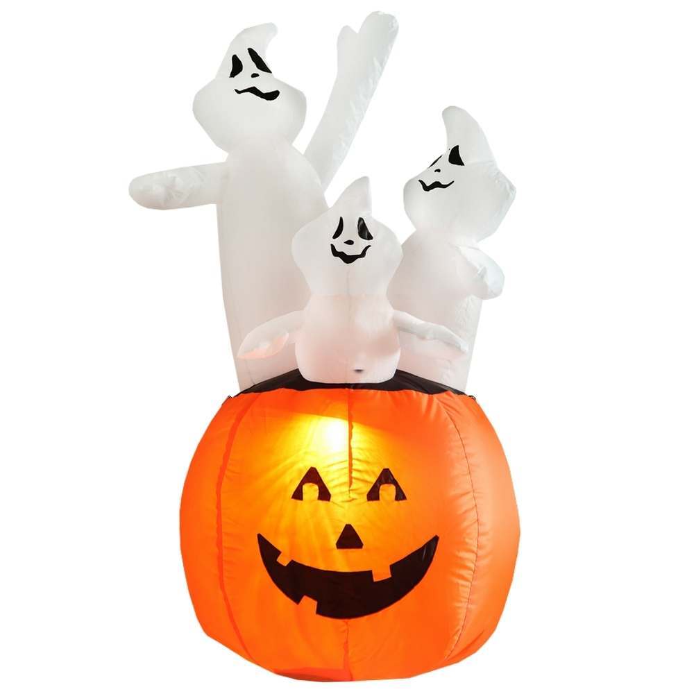 Open Box Homegear Halloween Decorations 4 Feet Inflatable Pumpkin Ghost Combo With Led Glow Light