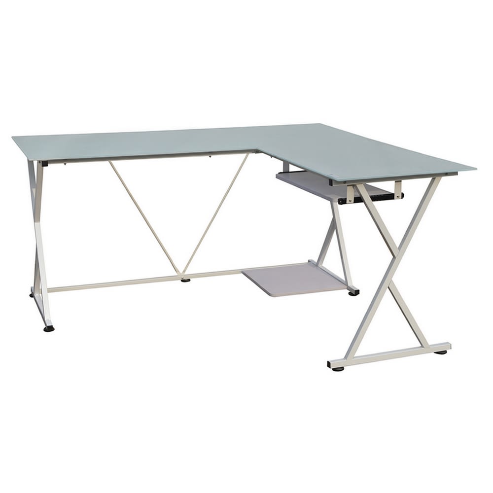 Homegear Glass L Shaped Corner Computer Work Desk White Just