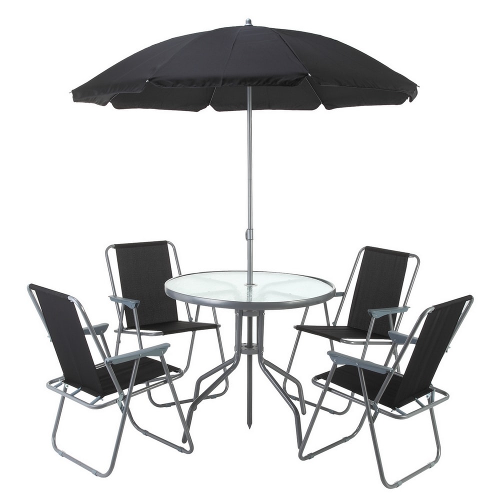 Hanover Lavallette 7-Piece Black Aluminum Frame Patio Dining Set with  Silver Cushions in the Patio Dining Sets department at Lowes.com