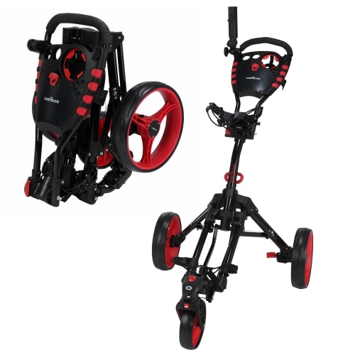 Caddymatic Golf 360° SwivelEase 3 Wheel Folding Golf Trolley Black/Red