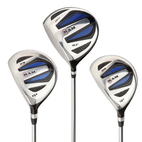 Ram Golf EZ3 Mens Wood Set inc Driver, 3 Wood and 5 Wood - Headcovers Included - Steel Shafts - Lefty