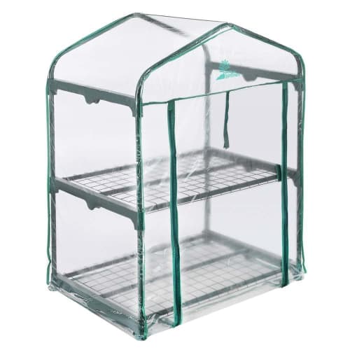 OPEN BOX Palm Springs 2-Tier Mini Greenhouse with Cover and Roll-up Zipper Door