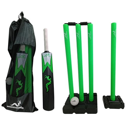 Woodworm Garden Boys Junior Cricket Set - Plastic Stumps, Bat and Ball, Green, Size 3