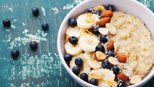 banana, oatmeal, blueberries, almonds