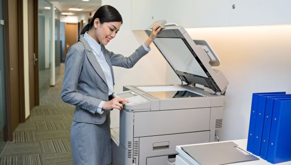copier, printer, business woman, office, work