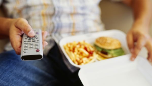 burger, fries, remote, tv, television, fast food