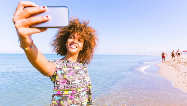 selfie, photo, cell phone, beach