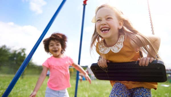 kid, kids, friends, playground, swing, swingset