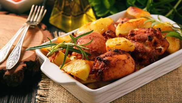 baked potatoes and chicken
                    