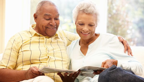 couple, seniors, reading, magazine, marriage, relationship