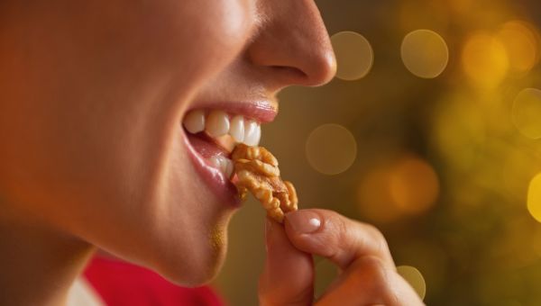 woman, nut, walnut, pecan, teeth