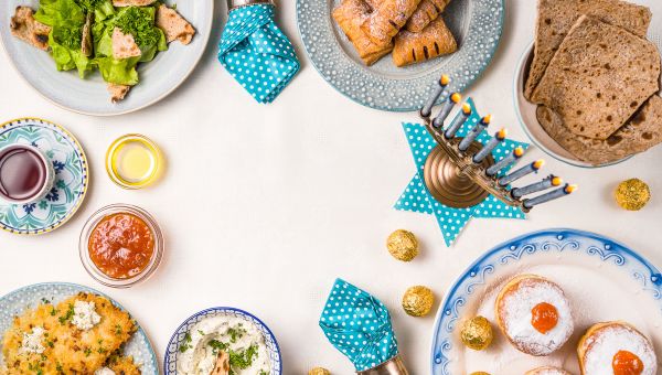 hanukka, menorah, feast, table