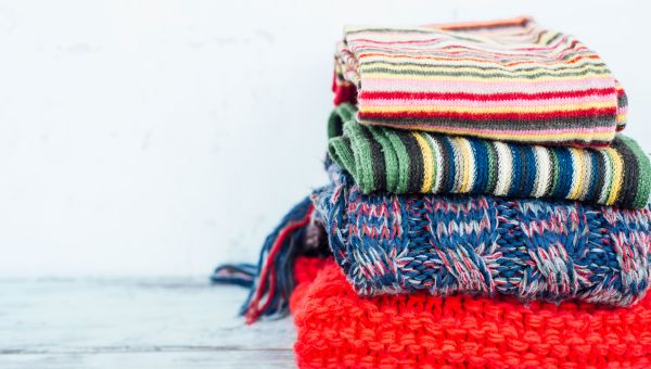 scarves, red scarf, striped scarf, white background