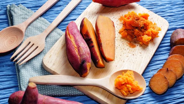 cutting sweet potatoes