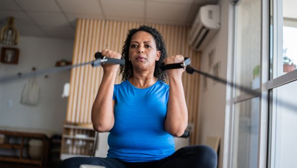 middle-aged woman strength training