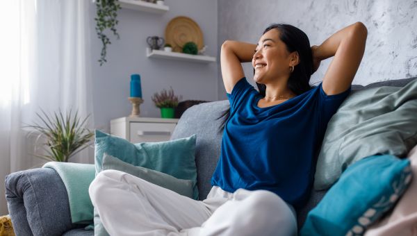 woman relaxing in blue