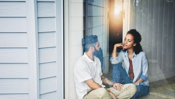 couple calmly talking