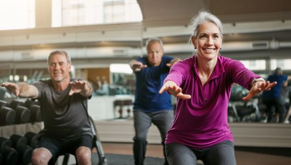 mature adults in an aerobic class
