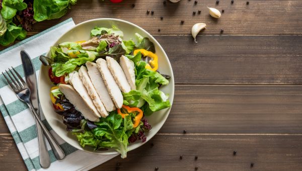 lean chicken breast on salad