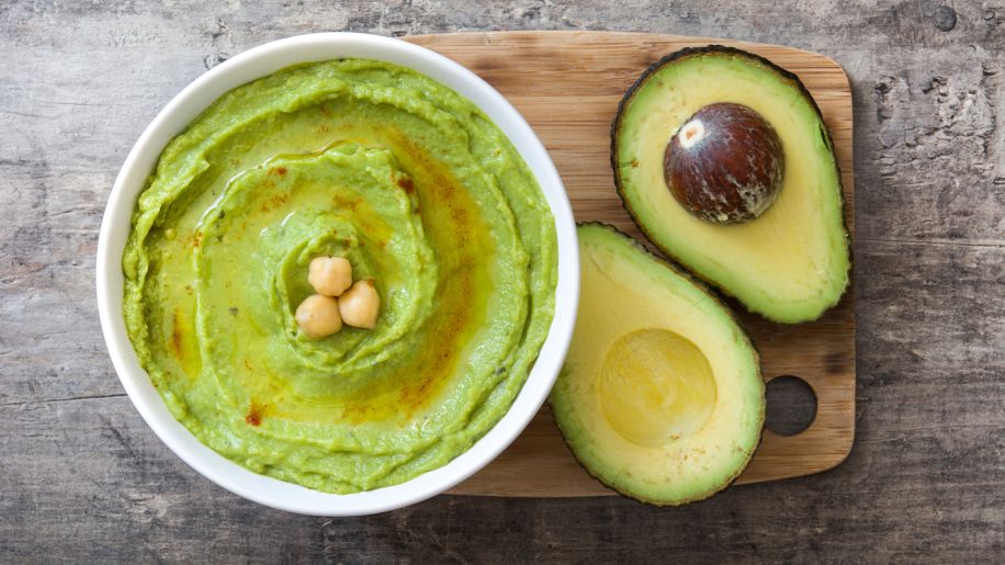 A bowl of avocado hummus. 