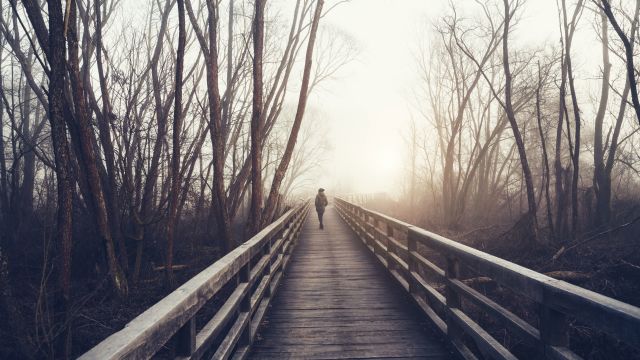 Young girl walking alone during winter