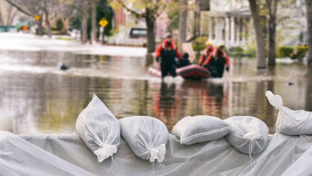 woman standing in flooded street, flood, ways to stay safe during a flood