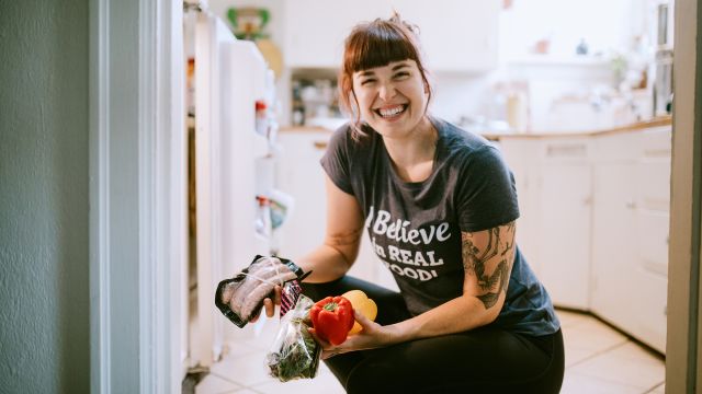 woman holding food