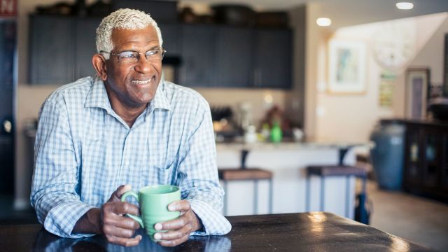 middle-aged man drinking coffee