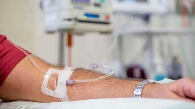 Immunotherapy patient hooked up to an IV to help treat lung cancer.