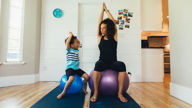 Mom and child exercising together
