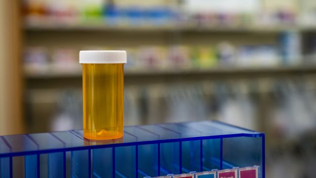 Pill bottle in pharmacy