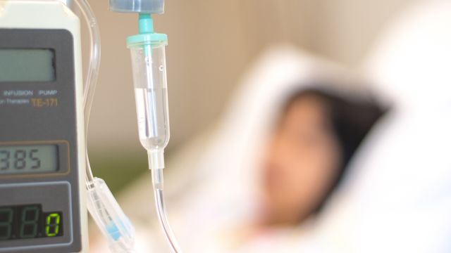 A teenage patient with a MenB infection receives intravenous antibiotics as part of treatment.