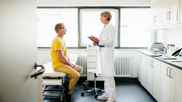 A man visits his healthcare provider's office to receive an injection of subcutaneous immunotherapy. Unlike intravenous immunotherapy, subcutaneous immunotherapy does not need to be administered at an infusion center.