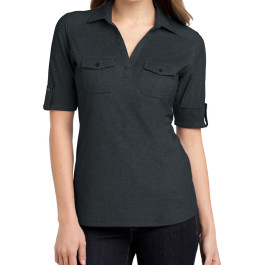 Port Authority Ladies Oxford Pique Double Pocket Polo