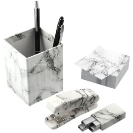 4 Piece Faux Marble Desktop Set