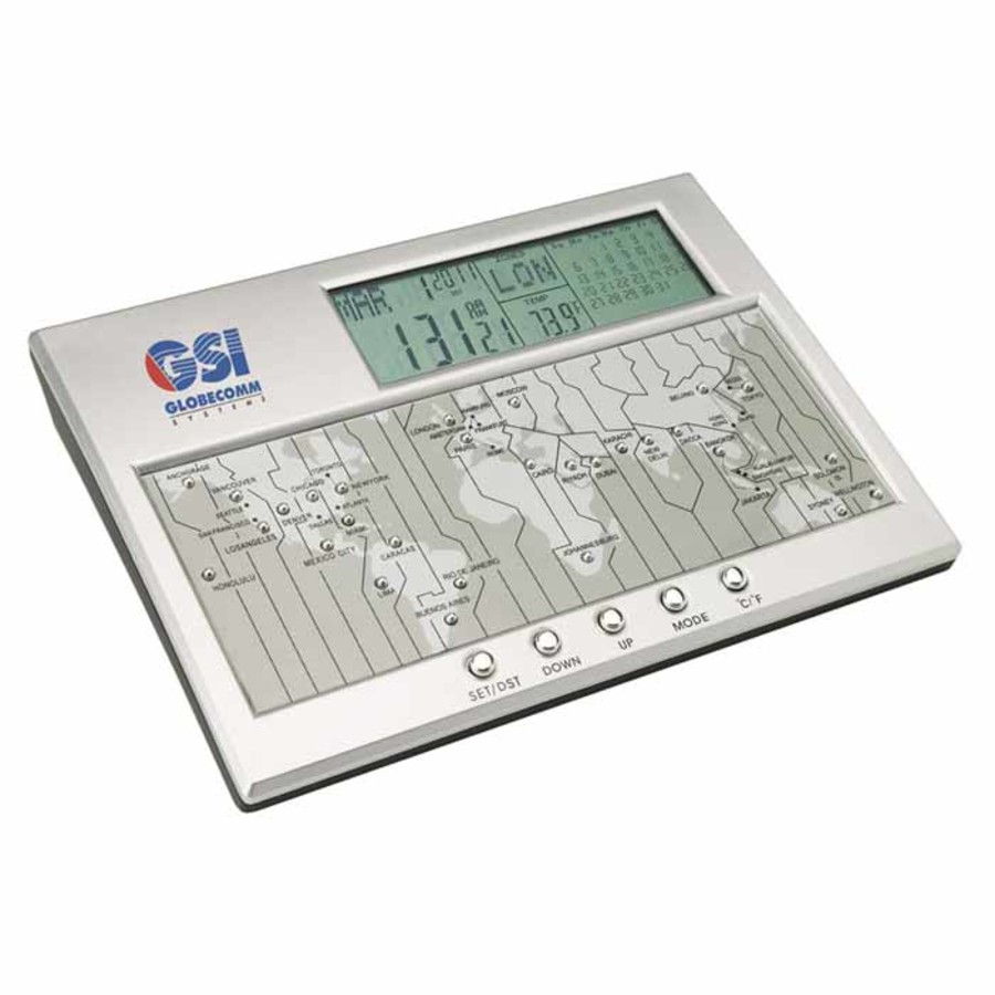 Imprinted Digital World Time Clock, Calendar & Thermometer