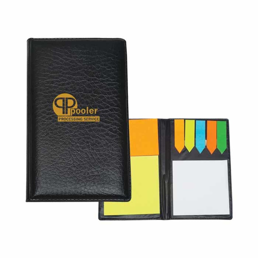 Custom Logo Leather Look Padfolio With Sticky Notes & Flags