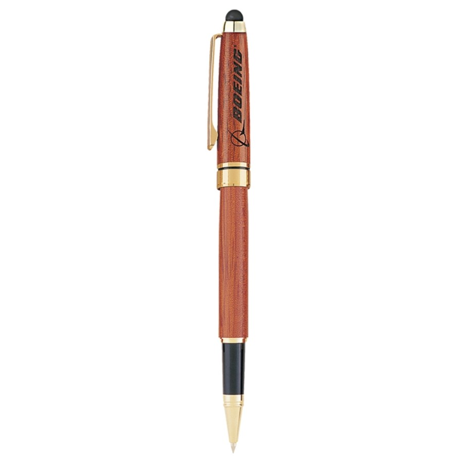 Rosewood Cap-Off Rollerball Pen with Stylus