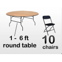 1 6ft Adult Round Table, 10 Black Chairs