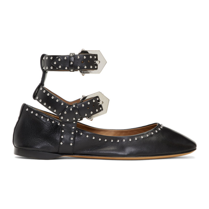 Givenchy Elegant Soft Dual-Wrap Stud Ballerina Flat, Black | ModeSens