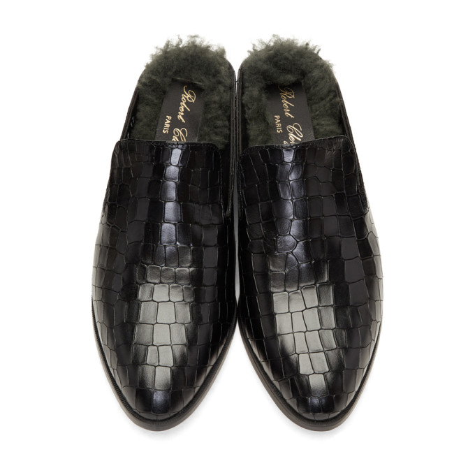 ROBERT CLERGERIE Alice Shearling-Lined Leather Backless Loafers, Black ...