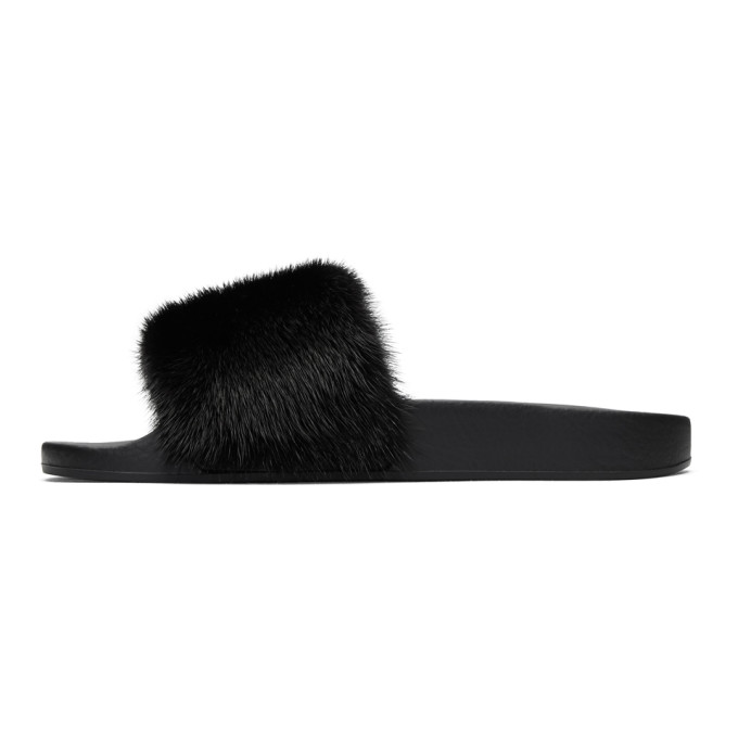 GIVENCHY Mink Fur & Rubber Slide Sandal, Black | ModeSens