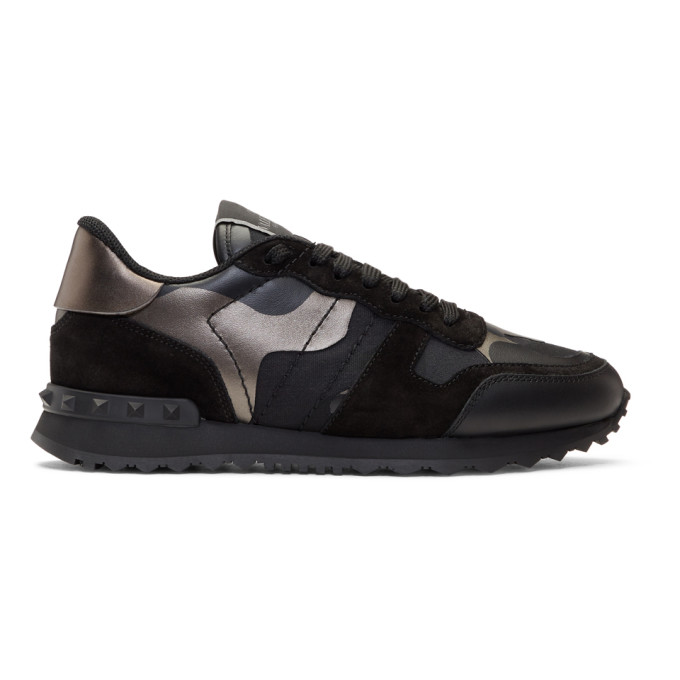 Valentino Men'S Rockrunner Camo Leather Sneakers, Black | ModeSens