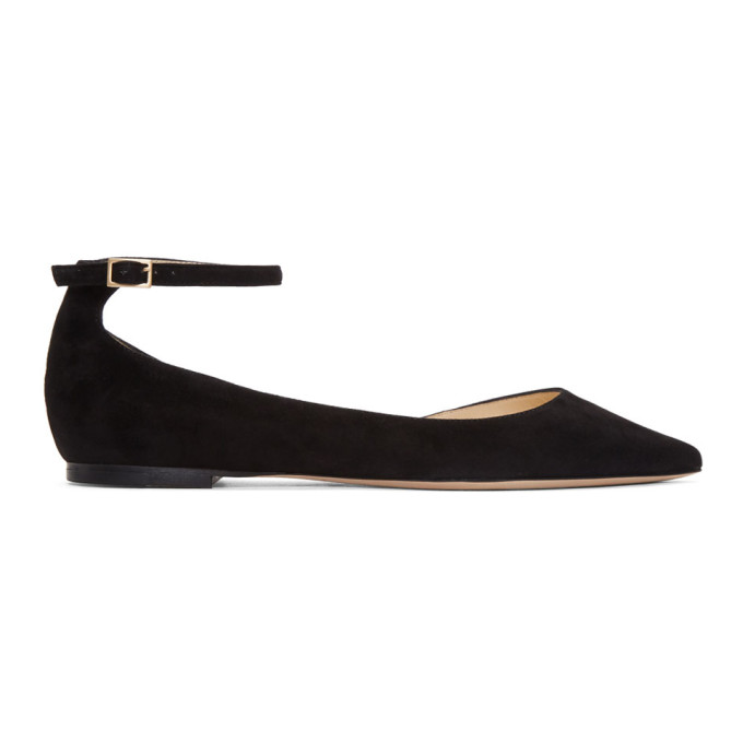 Jimmy Choo Lucy Flat Black Suede Pointy Toe Flats | ModeSens